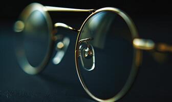 AI generated Eyeglasses on black background. Selective focus. Shallow depth of field. photo