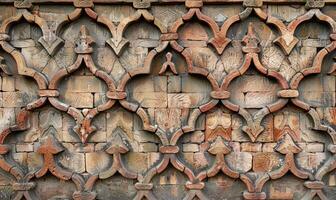 AI generated Fragment of the facade of an old brick building with a decorative ornament. photo