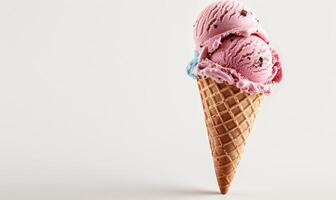 AI generated Neapolitan ice cream cones on white background photo