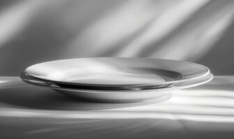 AI generated Empty plate on white background with shadow overlay. photo