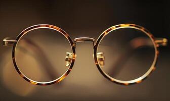 AI generated Glasses on a dark background. Selective focus. Shallow depth of field. photo