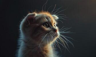 AI generated Portrait of a scottish fold kitten on a black background photo