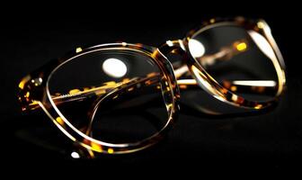 AI generated Glasses on a black background. Selective focus. photo