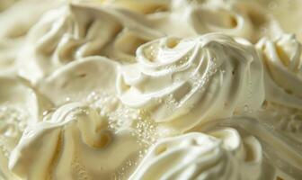 AI generated Close-up of melting vanilla ice cream, abstract background with ice cream close up view photo