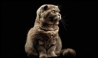 AI generated Portrait of Scottish Fold Cat Looking at Camera on Black Background photo