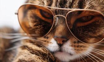 AI generated Cute cat wearing sunglasses, closeup. Fashionable animal concept photo