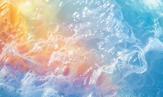 AI generated abstract background of blue and orange water with splashes and bubbles photo