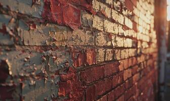 AI generated Old red brick wall texture background. Red brick wall with peeling paint. photo