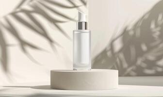 AI generated Frosted glass bottle mockup showcasing a luxurious hydrating facial serum with a sleek modern design photo