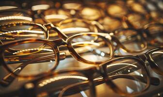 AI generated Glasses on display in a shop window, close-up shot photo