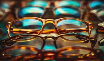 AI generated Glasses on a table in a shop, close-up. photo