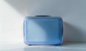 AI generated Blue plastic case on the white with shadow and light background. photo