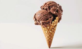 AI generated Chocolate ice cream cone on white background. photo