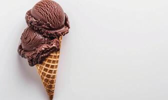 AI generated Chocolate ice cream cone on white background. photo