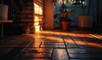 ai generado luces y oscuridad en un Roca piso en un oscuro habitación. foto