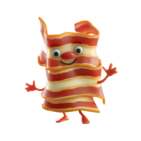 AI generated Animated smiling bacon character with waving hands, isolated on a transparent background, ideal for breakfast food concept and culinary designs png