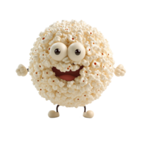 AI generated 3D cartoon popcorn character isolated on transparent background, ideal for movie related concepts and snack promotions png