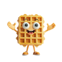 AI generated Animated waffle character with a joyful expression, waving hands, isolated on a transparent background, suitable for breakfast or food related concepts png