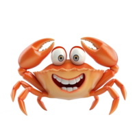 AI generated 3D cartoon crab character with a cheerful expression, isolated on a transparent background, ideal for seaside or marine themed designs and summer vacation concepts png