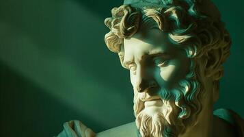 AI Generated Marble Bust of a Greek Philosopher in Subdued Lighting photo