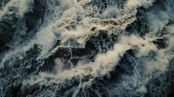 AI Generated Aerial View of Churning Ocean Waves at Dusk photo