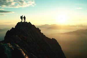 ai generado cumbre morar. conquistadores de el picos foto