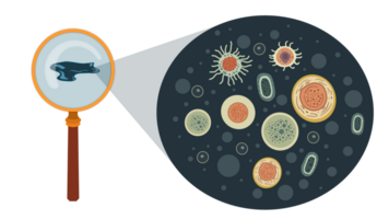 microrganismi e batteri, tema di laboratorio biologico ricerca sotto microscopio, microscopico protozoi nel un' far cadere di acqua ingrandimento, mutiple microscopio nel il laboratorio, ingrandimento bicchiere png