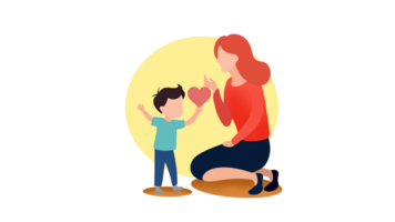 mom with son characters animation, Heart shaped young son and mother hug line 2D characters animation, Loved relations flat color cartoon, family love, happy mothers day celebration with moms and kids png