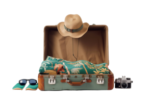 AI generated Travel Suitcase Packed for a summer holiday png