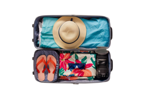 AI generated Travel Suitcase Packed for a summer holiday png