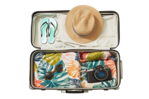 ai generiert Reise Koffer verpackt zum ein Sommer- Urlaub png
