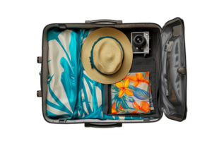 AI generated Travel Suitcase Packed for a summer holiday png