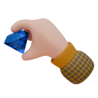 3D illustration of a hand holding a blue diamond. Jewerly concept. Icon design for web or app. png