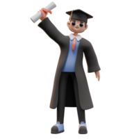 3d render of student boy showing a diploma certificate in hand. Graduation concept. University or college study. Design for web or app illustration png