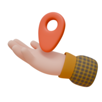 3D illustration of a hand holding a location pin. Navigation concept. Icon design for web or app. png