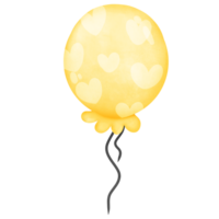 Jaune avec cœur forme flottant fête des ballons, coloré aquarelle main dessiner isolé png