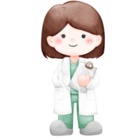 cute female doctor girl holding medical chart watercolor han draw illustration isolated png