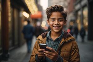 AI generated a boy using smartphone photo