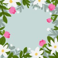 Banner with a frame of flowers of daisies and tulips with copy space vector