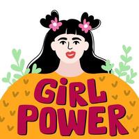 A postcard with a girl in a sweater and an inscription Girl Power vector