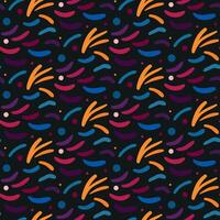 Seamless pattern with colorful abstract shapes on black background. Vector illustration.