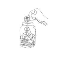 continuous line drawing put money in the jar illustration vector