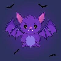 Cute purple halloween bat with long wings graphic element vector illustration