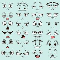 Cute kawaii faces. Manga style set of face expressions. Funny cartoon faces collection with different expressions and emotions. Expression anime character and emoticon face illustration vector