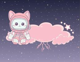 linda kawaii astronauta gato en rosado nubes antecedentes vector