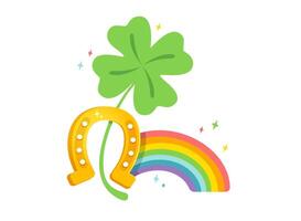 Vector lucky clover, horseshoe and rainbow for Patrick's day.