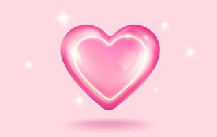 Vector icon of pink heart for Valentine's Day in realistic 3d style.