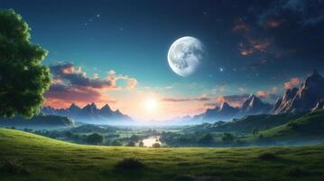 AI generated Landscape under the moon photo