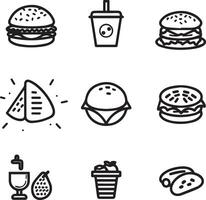 Food icons set. Collection vector black outline logo white background