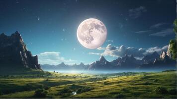 AI generated Landscape under the moon photo